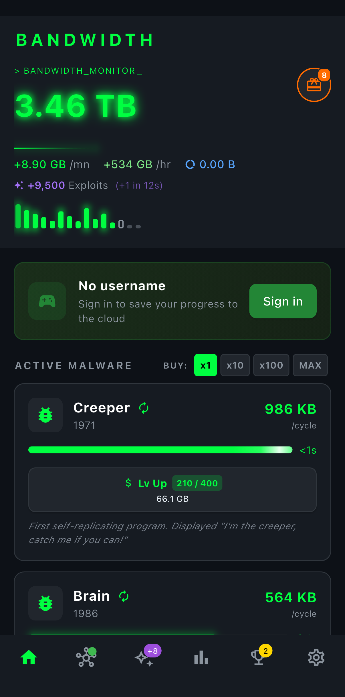 Late-game home screen